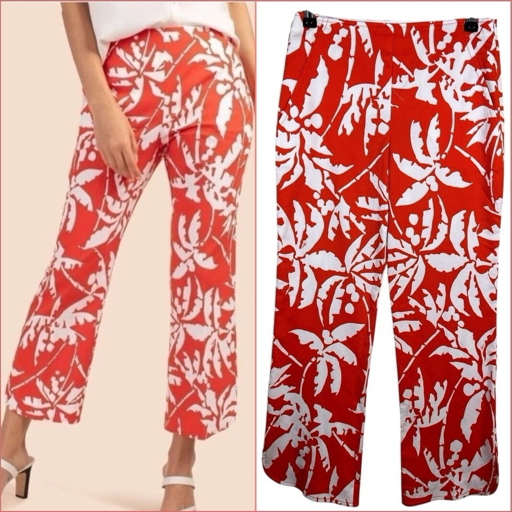 NWT Trina Turk Women's Orange/Red Orbit Palm Print Cropped Pants Size‎ 00